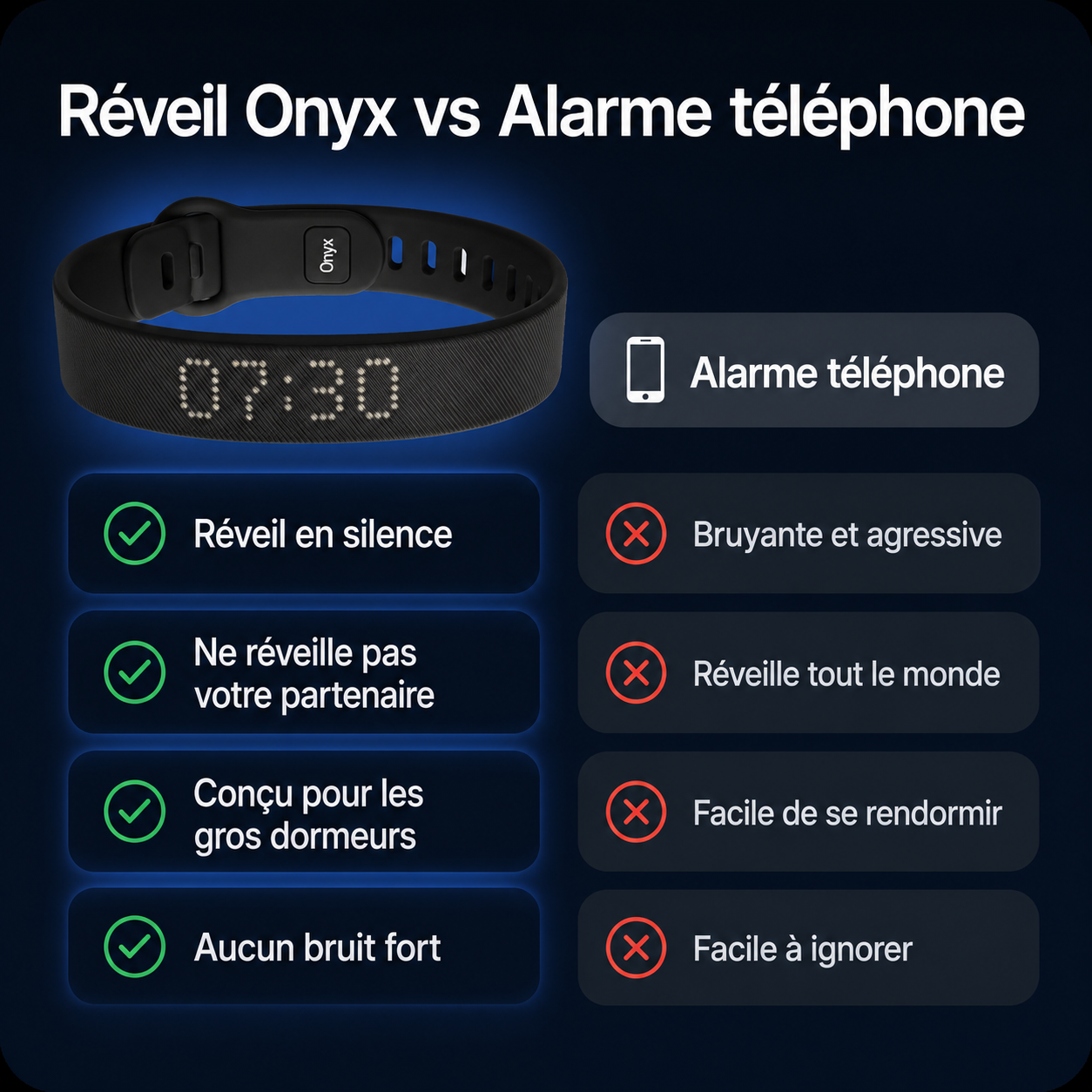 Onyx — Réveil vibrant silencieux